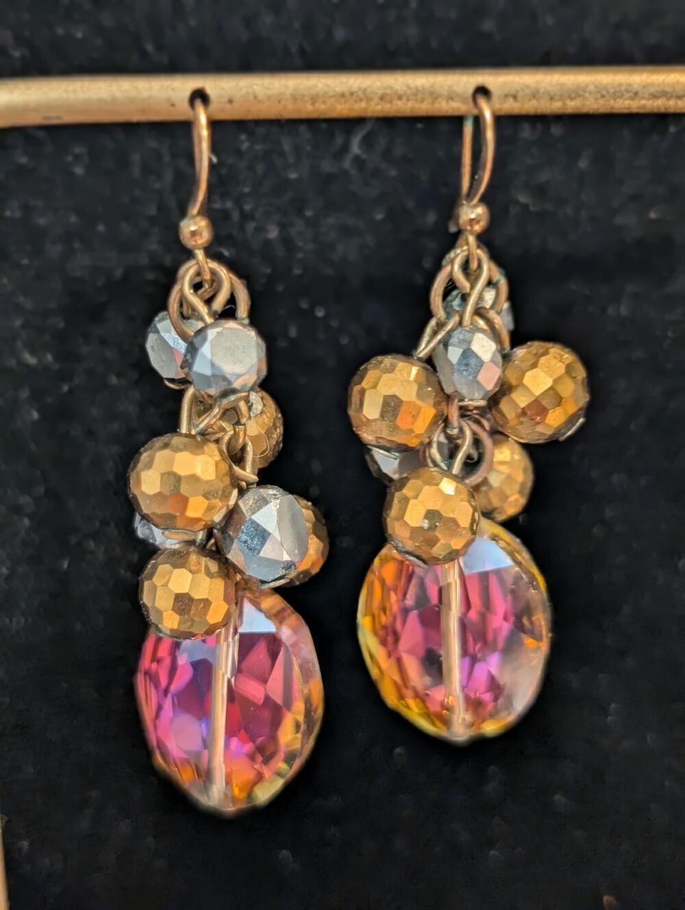 Metallic Faceted Cluster Large Faceted AB Crystal Dangle Earrings